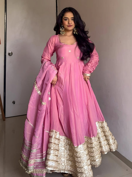 Prisha Pink Vichitra Silk Anarkali Suit Set
