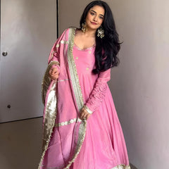 Prisha Pink Vichitra Silk Anarkali Suit Set