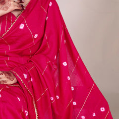 Pink Color Sequins With Zari Line Viscose Chanderi Saree