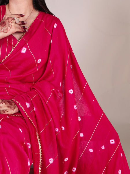 Pink Color Sequins With Zari Line Viscose Chanderi Saree