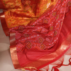 Orange Color Patola Print With Zari Weaving Work Jacquard Silk Saree
