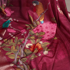 Green Color Tussar Silk With Viscos Border Floral Printed Saree