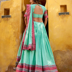 Premium Quality Heavy Sky Blue Color Thread Work With Chanderi Lehenga