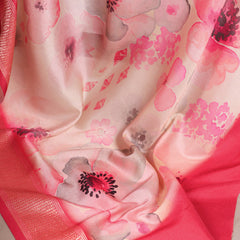 Peach Color Tussar Silk With Viscos Border Floral Printed Saree