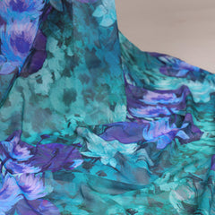 Firozi Color Floral Printed With Lace Border Weightless Marbal Saree