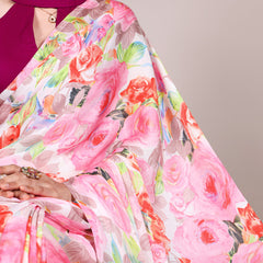 Light Pink Color Floral Printed Dull Satin Silk Saree