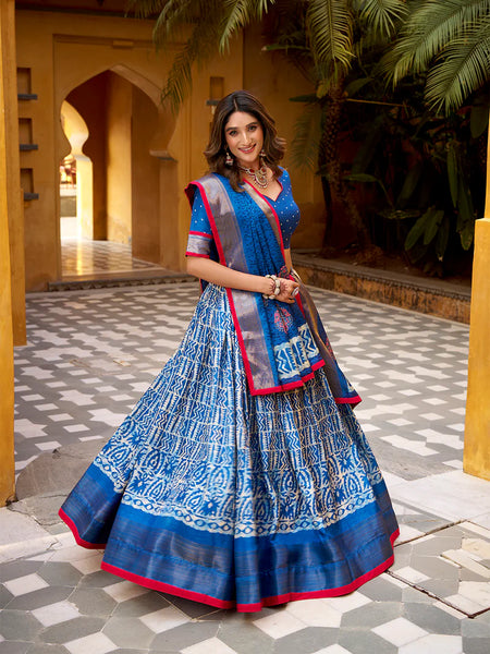Blue Color Batik Printed Dola Silk Lehenga