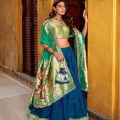 Navy Blue Color Paithani Lehenga