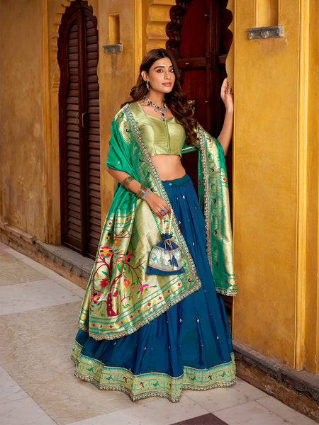 Navy Blue Color Paithani Lehenga