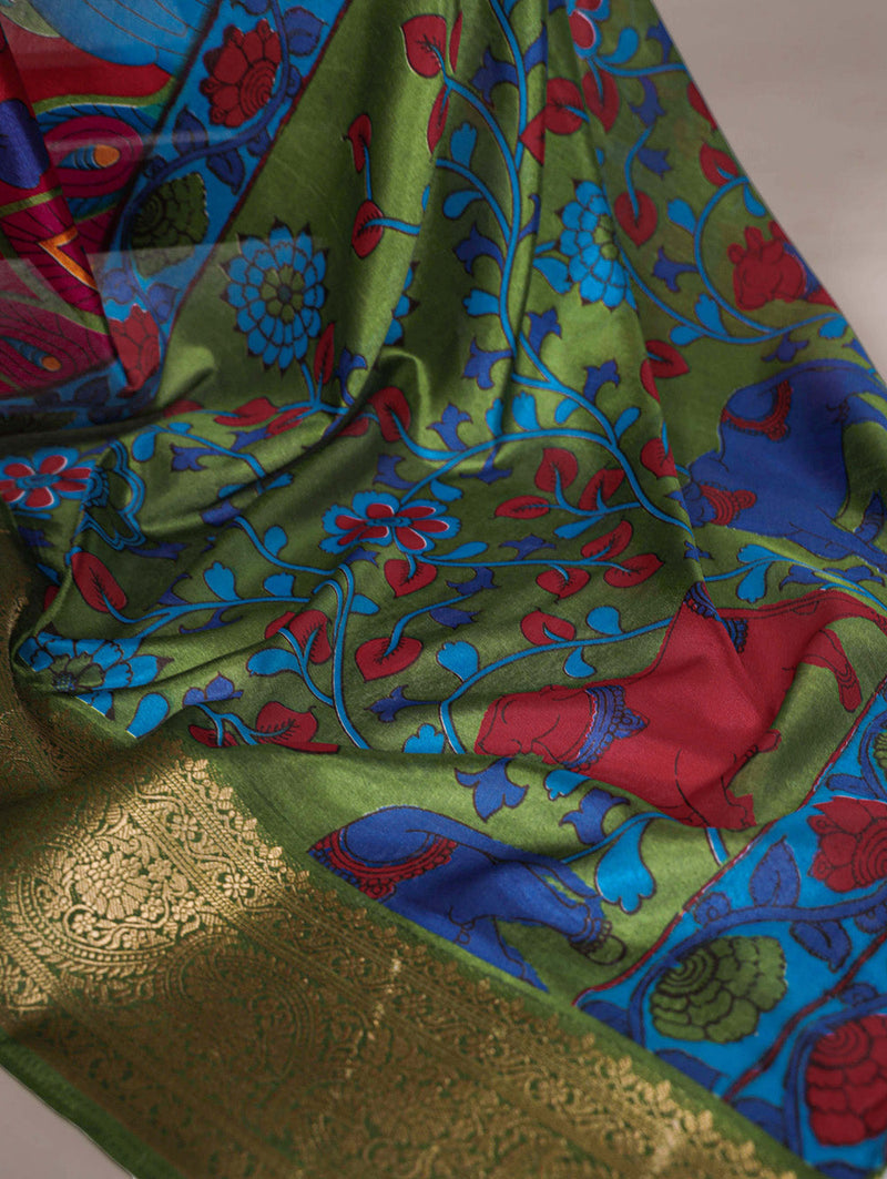 Maroon Color Printed With Zari Weaving Work Tussar Silk Saree