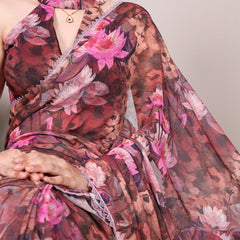 Onion Color Floral Printed With Lace Border Weightless Marbal Saree