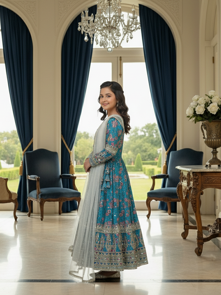 Premium Quality Blue Kids Gown Set