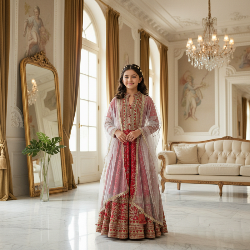 Premium Quality Red Coloured Kids Gown Set