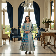 Premium Quality Blue Kids Gown Set