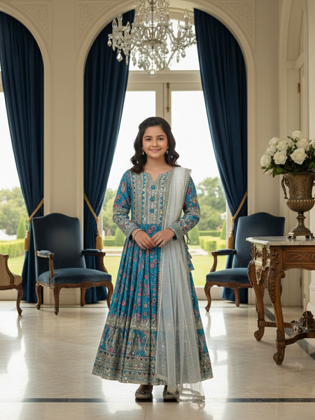 Premium Quality Blue Kids Gown Set