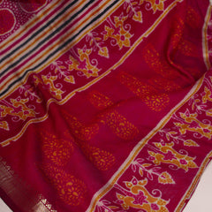 Maroon Color Printed With Temple Border Polyester Viscose Chanderi Saree