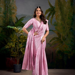 Baby Pink Color Zari Weaving Work With Kanjivaram Saree