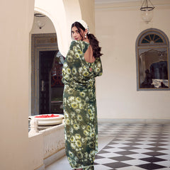 Mehandi Color Floral Printed With Peral Lace Border Weightless Marbal Saree