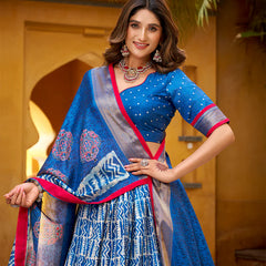 Blue Color Batik Printed Dola Silk Lehenga