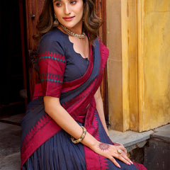Navy Blue Color Thread Work With Chanderi Lehenga