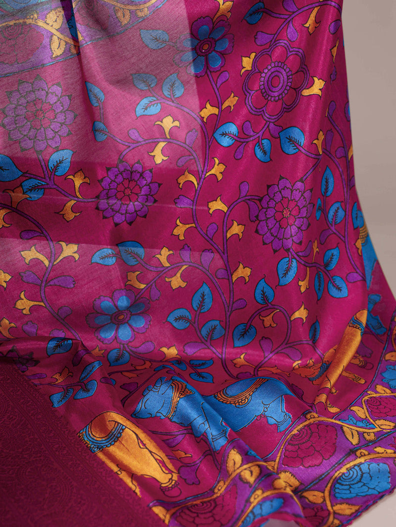 Mustard Color Printed With Zari Weaving Work Tussar Silk Saree