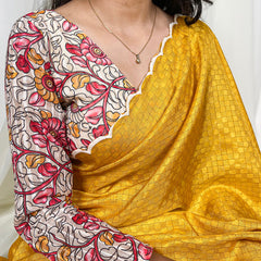 Yellow Color Arca Work Gadhawal Chex Women Wear Saree