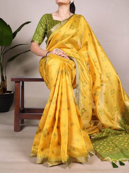Yellow Color Jacquard Silk Patola Print With Zari Weaving Work Saree