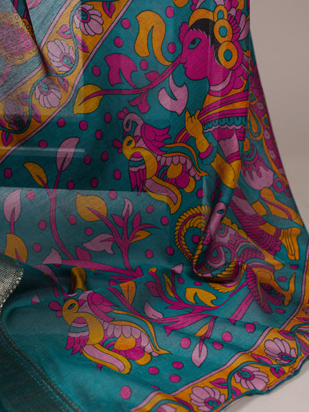 Pink Color Tradition Floral Printed With Zari Weaving Work Viscose Chanderi Saree